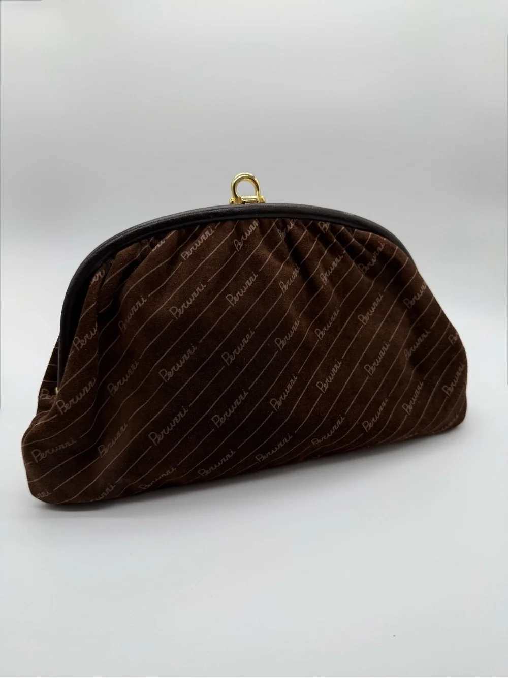 Vintage Late 1960s–1970s Peruzzi Italy Brown Suede Leather Frame Shoulder Bag